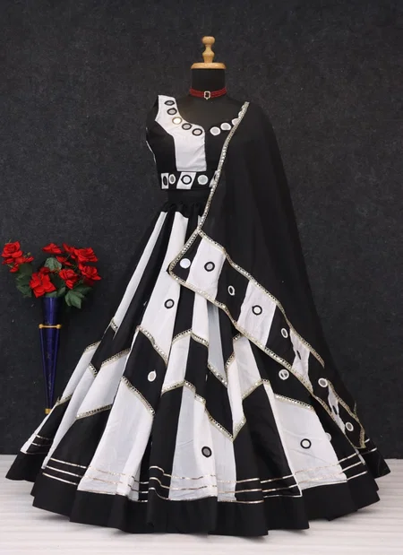 Tew Roman Silk Mirror Work Navaratri Lehenga Choli
